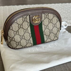 Gucci GG Pattern cosmetic Pouch with Red and Green Stripe